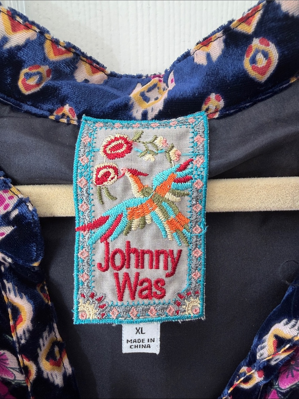 Johnny Was Black Velvet Midi Dress with Pink and Blue Floral Print - Picture 3 of 4